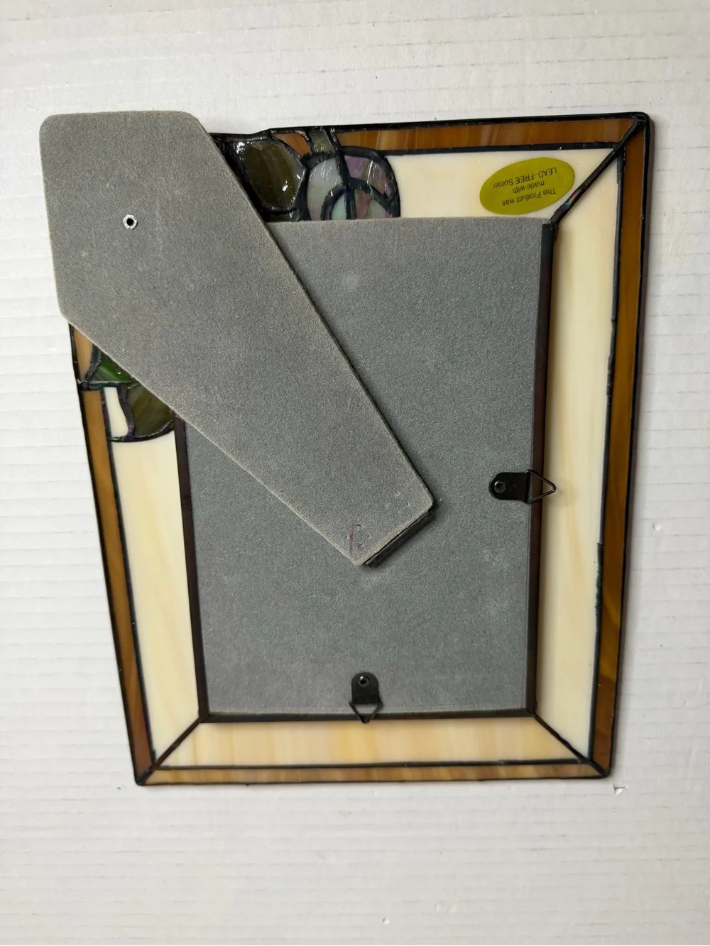 Stained Glass Metal Frame Picture Photo 5x7” Frame Pink Rose Leaves
